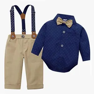 Garçons noeud papillon à la mode gentleman vêtements pour enfants combinaison à manches longues pour enfants bandoulière pantalons longs