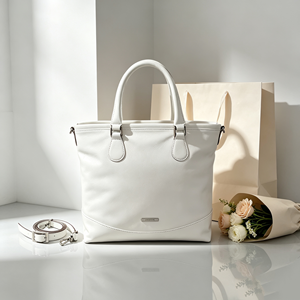 Women White <b>Soft</b> Faux Leather Tote Bag Detachable Shoulder Strap Large Capacity <b>Handbag</b> - Product Image 3