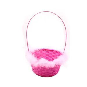 Cesta de bambú redonda para mujeres y niñas, cesta para regalo de San Valentín, colorida, rosa, artesanal, fabricante de China