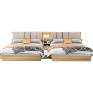 Affordable <b>Platform</b> Hotel <b>Bed</b> for 3-Star Hotel Bedroom Furniture Economy Wooden <b>Bed</b> <b>Frame</b> with Matching Nightstands & Headboard - Product Image 5