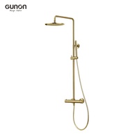 Robinet de douche thermostatique de luxe en laiton brossé et céramique à double poignée avec barre coulissante, ensemble de douche doré et noir pour salle de bain