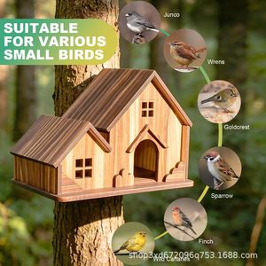 Cross-border wooden outdoor <b>hanging</b> birdhouse, solid wood bird nest, villa-style <b>garden</b> <b>hanging</b> bird feeder, wooden birdhouse - Product Image 3