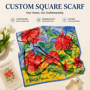 Pañuelo Cuadrado con Estampado Floral en Acuarela, Personalizado, con Sensación de Seda, Diseño Personalizado, Fabricante OEM ODM - Product Image 1