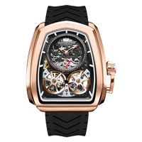 Montre de luxe pour homme à double tourbillon squelette, automatique, mécanique, sportive, avec design d'engrenages irréguliers, étanche