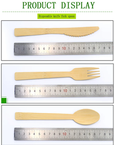 Cubiertos Desechables de Bambú Ecológicos de Alta Calidad con Logotipo Personalizable, Tenedor, Cuchara y Cuchillo con Mango de Bambú - Product Image 4