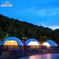 Tente de camping de luxe en PVC blanc de 8 m, tente géodésique, tente dôme, hôtel glamping avec salle de bain