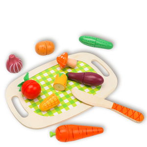 Ensemble de jeu de <span class=keywords><strong>cuisine</strong></span> en bois en silicone de qualité alimentaire sans Bpa Jouets de coupe de légumes pour enfants de 0 à 4 ans-Développement éducatif - Product Image 1