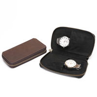 Étui de rangement zippé pour 2 montres, ensemble pour couple, expédition immédiate, étui à montres de luxe en cuir véritable Crazy Horse, protection en velours