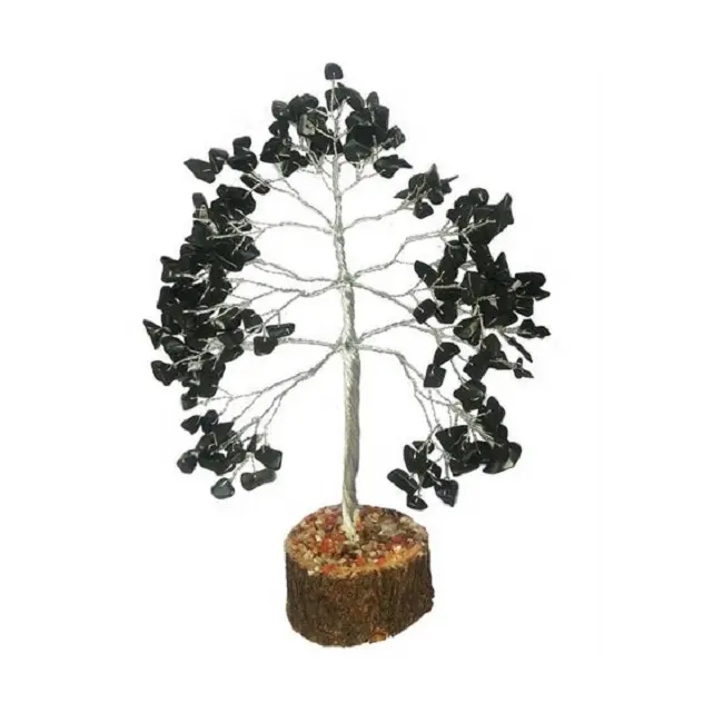 जीवन के पेड़ काले टूमलाइन पत्थर पेड़ हीलिंग कण जीवन भाग्यशाली चांदी के तार पेड़ फेंग शुई सजावट के लिए सजावट उपहार