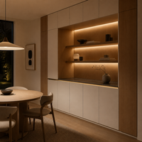 Buffet de salle à manger sur mesure de style Japandi pour toute la maison |   Chêne Chaud à Ouverture par Pression |   Étagère LED |   OEM/ODM