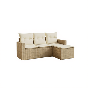 Ensemble de canapés de jardin en rotin PE beige, mobilier d'extérieur résistant à l'eau, coussins en mousse haute densité, design contemporain - Product Image 1