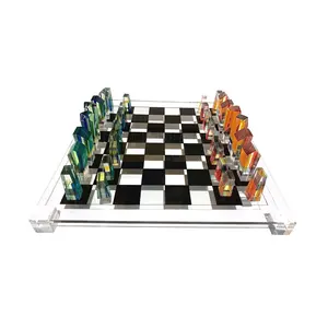 Großhandel für Kinder Erwachsene spielen Backgammom individuell orange hellblau 32 Stück 14 Zoll Acryl Designer Lucite Brett Schachspiel-Sets