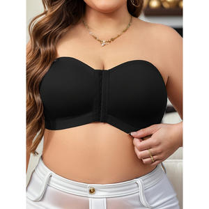 Bustier <span class=keywords><strong>Grande</strong></span> <span class=keywords><strong>Taille</strong></span> Confortable Antidérapant Noir Sans Bretelles Respirant à Agrafage Frontal <span class=keywords><strong>Invisible</strong></span> pour Femme - Product Image 3