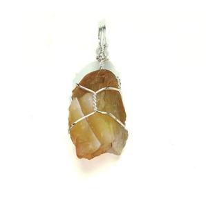 Haute qualité jaune cornaline agate fil enroulé pendentif Style classique Quartz cristal dégringolé galet pierre collier grossiste - Product Image 4