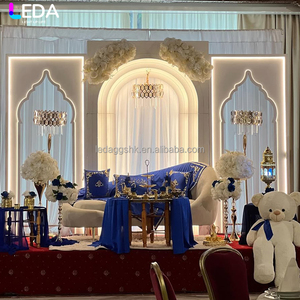 ฉากหลังอะคริลิค LEDA รุ่นโมเดิร์น ปรับแต่งได้ สำหรับงานปาร์ตี้ สีขาว ชุดสามชิ้น พร้อมซุ้มโค้ง LED สำหรับงานแต่งงาน - Product Image 4