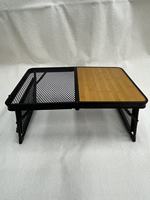 Table de camping pliante portable double face légère et moderne avec ailes en maille extensibles, plateau en bois et maille, idéale pour hôtel et salon