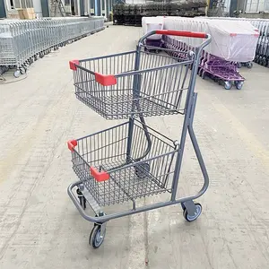 American style grocery shopping cart double basket supermarket trolley