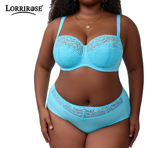 Conjunto de sujetador balconette de encaje fino con aros para uso diario, <span class=keywords><strong>talla</strong></span> <span class=keywords><strong>grande</strong></span>, soporte completo para busto <span class=keywords><strong>grande</strong></span> - Product Image 4