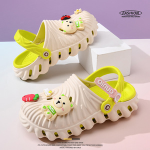 Qinuo Women's <b>Clogs</b> EVA Bear Design Soft Summer Slippers Breathable Non Slip Outdoor Wear 35-40 Beige Pink Gray White - Product Image 1