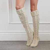 Chaussettes longues chaudes d'hiver en gros pour femmes, chaussettes hautes au-dessus du genou, chaussettes en tricot torsadé épaisses, bas de cuisse, chaussettes tendance à la mode