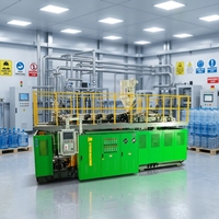 Machine de fabrication de bouteilles d'eau pure en polycarbonate par extrusion-soufflage, automatique, pour barils de 3 gallons (18,9 L) et 20 L, et bouteilles de 5 gallons.