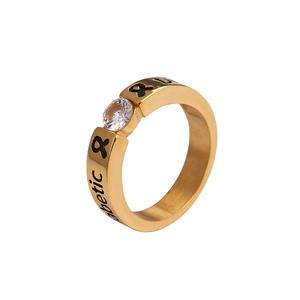 Gran calidad de acero inoxidable PVD chapado en oro diamante aumentar conciencia sobreviviente cinta enfermedad fibromialgia anillos para regalo - Product Image 3
