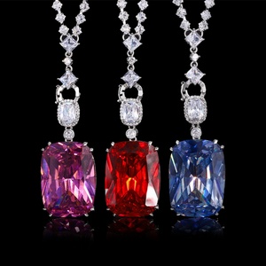 Collier avec pendentif de grande taille en cuivre écologique de haute qualité, serti de zircone cubique bleue 20*28mm, pour femmes, à porter au quotidien et au bureau - Product Image 4