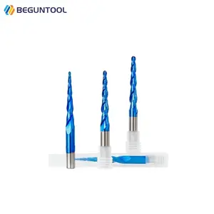 Ball Nose Tapered End Mills R0.25-R2.0 Solid Carbide CNC Router bites HRC65 Nano Blue Coating Metal Wood Engraving Bit