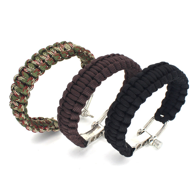 Outdoor Paracord Survival Bracelet Emergency Rescue Parachute Rope Bracelet with Adjustable Buckle for Travelling Camping Hiking