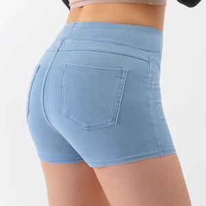 Shorts en jean taille haute pour femme, effet <span class=keywords><strong>ventre</strong></span> <span class=keywords><strong>plat</strong></span> et rehaussement des fesses, très élastiques, pour le yoga et la <span class=keywords><strong>gym</strong></span> en été - Product Image 1