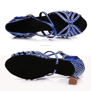 Chaussures de <span class=keywords><strong>danse</strong></span> latine en Satin bleu de haute qualité strass brillant talon moyen semelle souple LUOQIAO L394-Shacha/<span class=keywords><strong>Bachata</strong></span>/<span class=keywords><strong>danse</strong></span> Salsa - Product Image 4