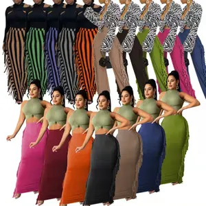 Falda larga de tubo a rayas con flecos para mujer, falda sexy a la moda, de dos caras, J9959