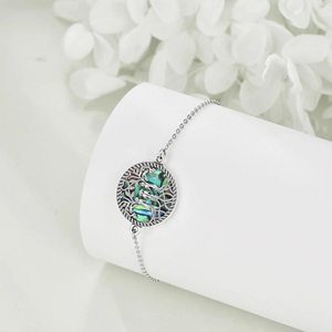 Bijoux à la mode 925 Sterling Silver Abalone Shell <span class=keywords><strong>Arbre</strong></span> <span class=keywords><strong>de</strong></span> <span class=keywords><strong>Vie</strong></span> Cercle Lien Chaîne <span class=keywords><strong>Bracelet</strong></span> pour les Femmes - Product Image 4