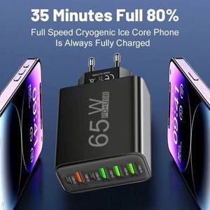 6 in 1 65W Fast Charging Wall Charger US EU UK Plug USB <b>Type</b> <b>C</b> Phone Charger <b>Adapter</b> 4USB+2PD Charger Block - Product Image 6