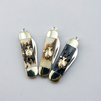 Couteau de poche pliant mini haut de gamme DIY OEM en acier Damas/acier allemand, lame Drop Point, manche en os d'antilope naturel pour le camping en extérieur