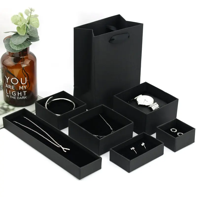 Scatole per cassetti in cartone con scatola di carta Kraft nera di alta qualità con confezione di portagioie personalizzata con Logo