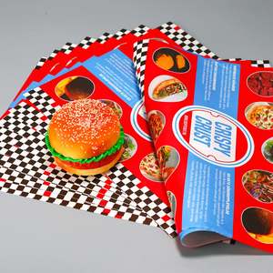 Papier alimentaire anti-graisse imprimé personnalisé 12x12 pouces pour l'emballage de sandwichs et les collations de traiteur, pizza, pain, petit MOQ, revêtement PE - Product Image 1