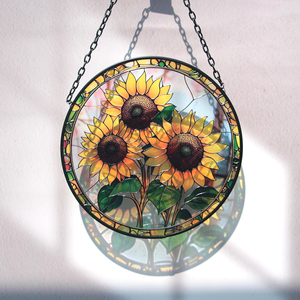 Attrape-soleil Art Déco Premium 7,5'' en verre teinté motif tournesol avec projecteur arc-en-ciel pour la décoration de la maison et du jardin - Product Image 1