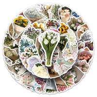 Ensemble d'autocollants imperméables à l'eau pour scrapbooking, album, journal et décoration d'écouteurs, motif bouquet de fleurs, style dessin animé