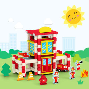 Blocs de construction <span class=keywords><strong>en</strong></span> <span class=keywords><strong>bois</strong></span> Montessori pour enfants, modèle de pompiers éducatif, empilage <span class=keywords><strong>et</strong></span> assemblage, jouet d'apprentissage précoce - Product Image 2