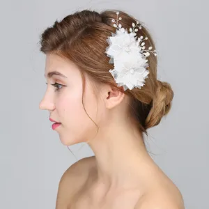 Encaje blanco hecho a mano accesorios del pelo de la flor de la Boda nupcial pelo Clip