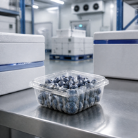 Conteneur en plastique PET pour fruits rouges, avec languettes d'ouverture facile, couvercle à charnière, recyclable, certifié ISO14001, qualité alimentaire, boîte pour fruits frais, vente en gros
