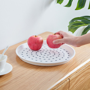 <b>Round</b> <b>Serving</b> <b>Tray</b> With Gray Dots Plastic Plate For Hotel Coffee Tea Snacks 12 Inch - Product Image 2