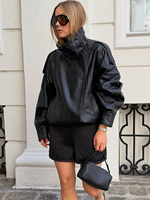 Veste en simili cuir marron de haute qualité pour femmes, veste bomber oversize, veste de motard vintage en cuir PU, vêtements d'extérieur