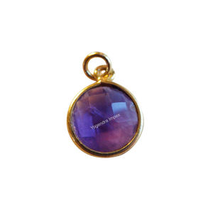 Colgante de bisel de plata 925 de alta calidad, chapado en oro, amatista redonda, mayorista de piedras preciosas, proveedor de colgantes y dijes de moda - Product Image 1