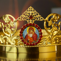 Couronne plaquée or orthodoxe catholique HT Church Product pour hommes et femmes, couronne de mariage vintage avec décor de croix et icônes de Jésus et de Marie