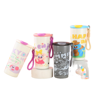 Bouteille d'eau isotherme en acier inoxydable pour enfants, motif dessin animé mignon, avec couvercle rabattable et sangle de poignet, thermos sous vide pour filles, école et voyage
