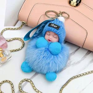 Pompom Sleeping Baby Keychain Cute Fluffy Plush Doll Keyholder Women Girl Bags Keyrings <b>Cars</b> <b>Key</b> <b>Ring</b> Gift Charming Decoration - Product Image 5