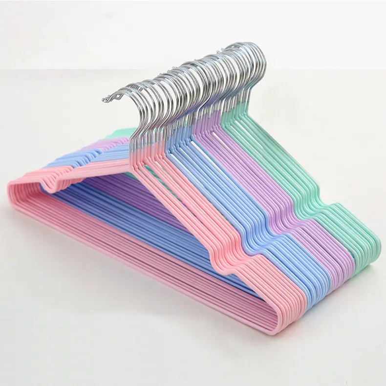 Lindon toptan renkli tel askılar kaymaz PVC kaplanmış Metal çamaşır elbise askısı süpermarket için