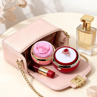 Boîte d'emballage vide pour bijoux avec dôme en acrylique rotatif en forme de rose pressée, étui rond mini pour bagues et colliers